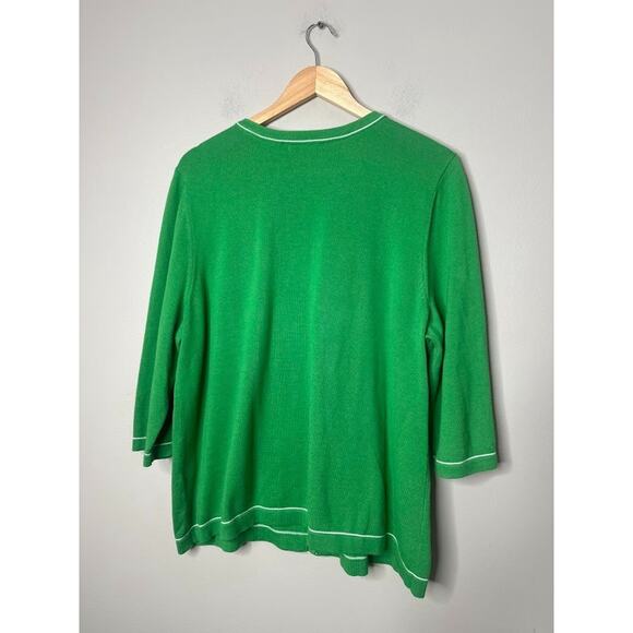Vintage CJ BANKS Size 1X St Patricks Day Green Cardigan Sweater Clover Irish - Picture 5 of 9